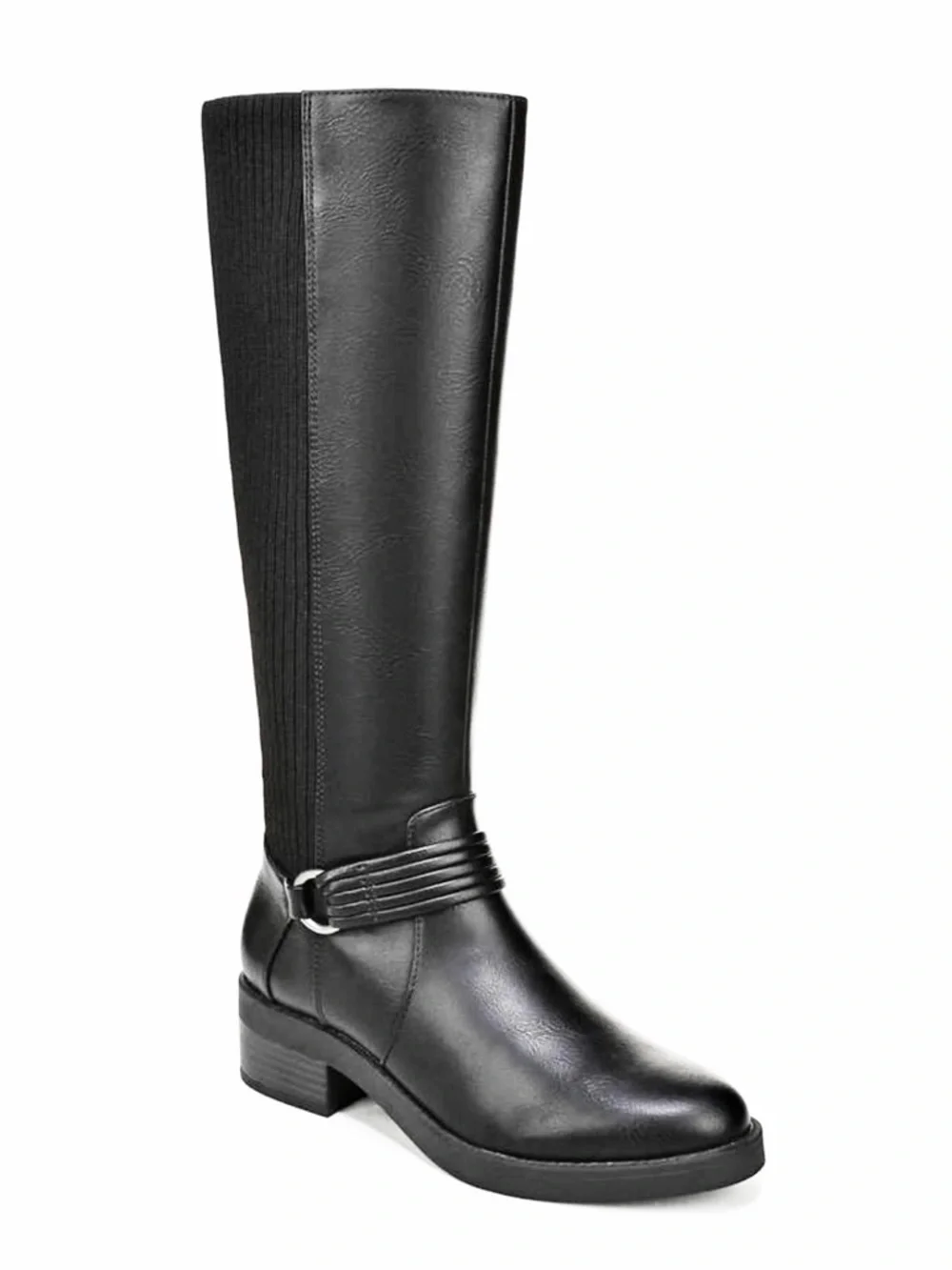 Lifestride Brighton Black Leather Knee-High Riding Boots in Black, Size 8, NEW